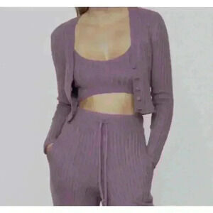 Zara Ribbed Knit Top Trf Purple V-Neck Straps Size Small